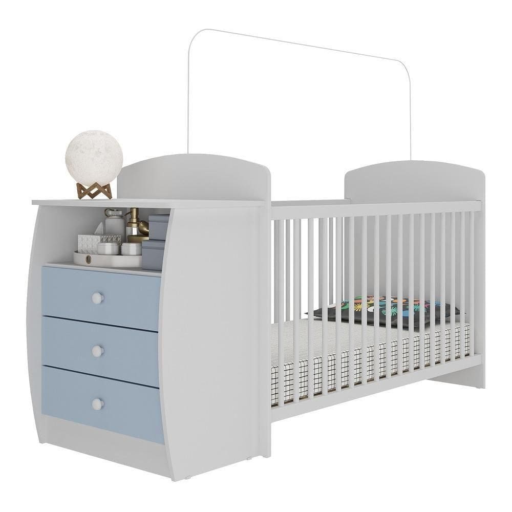Berço Cômoda Com Colchão Incluso Colinho De Mãe Multimóveis Branco/azul