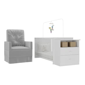 Berço Cômoda Poltrona Multimóveis Mp4090 Branco/cinza