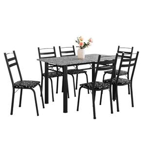 Conjunto De Mesa Itália Com 6 Cadeiras 1,40m Preto / Floral Granito Artefamol Preto Fosc