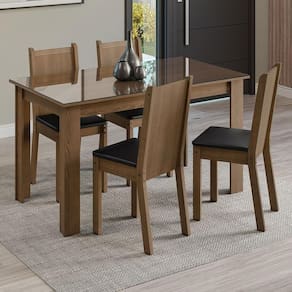 Conjunto Sala De Jantar Mesa Tampo De Vidro 4 Cadeiras Rustic/sintético Preto Kiara Madesa Rustic/preto