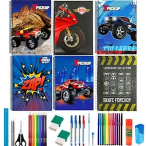 Kit 5 caderno capa dura grande a4 arame espiral 38 materiais