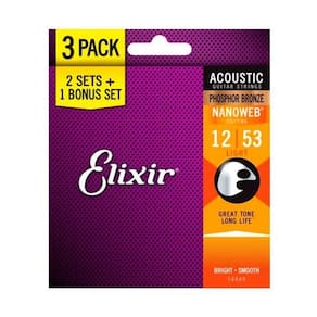 Pack 3 encordoamento elixir 012 violao phosphor bronze nano