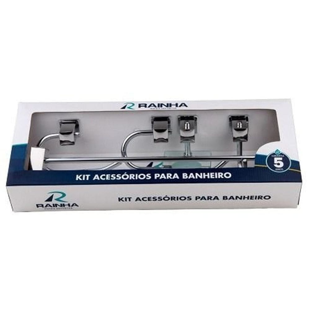 Kit de acessórios rainha square semi luxo inox cromado 5 peç