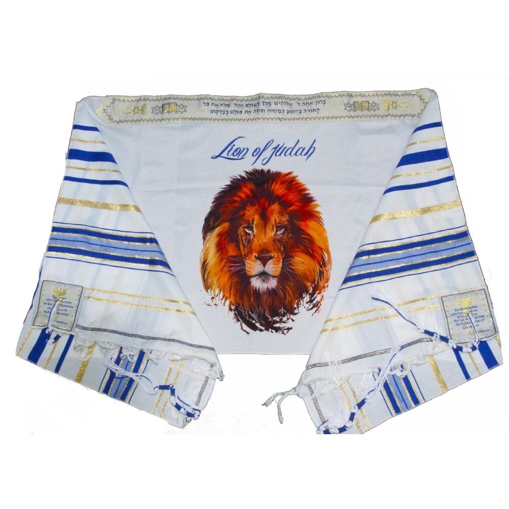 Talit messiânico azul 55 x 180 cm - de israel leão de judá