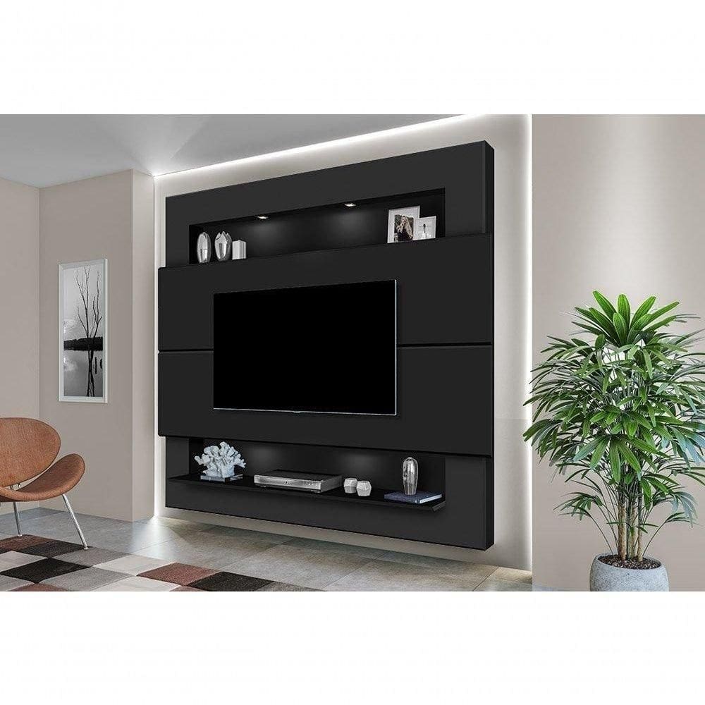 Painel Para Tv 75” Com Nicho E Prateleira Riviera 217 Preto - Luapa