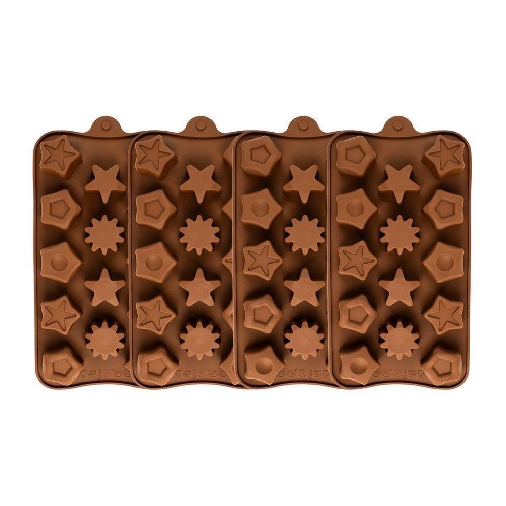 Kit 4 formas de silicone estrelas bombons confeitaria gelo