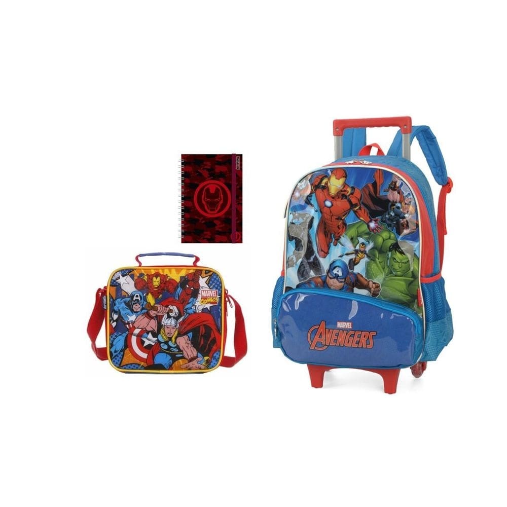Kit capitão américa mochila rodinha e costas + lancheira + b