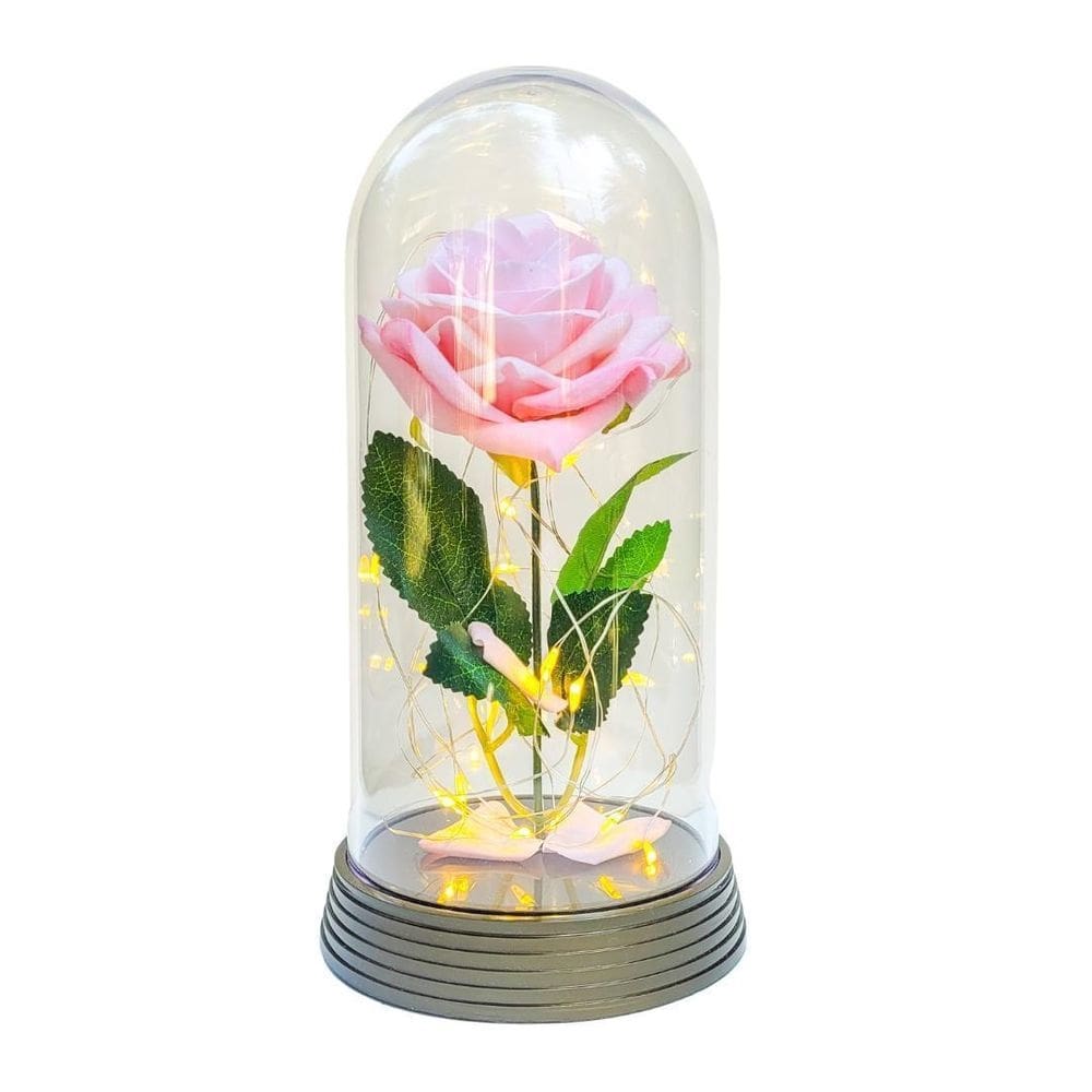 Luminária a rosa encantada salmão base 20 cm ouro quente