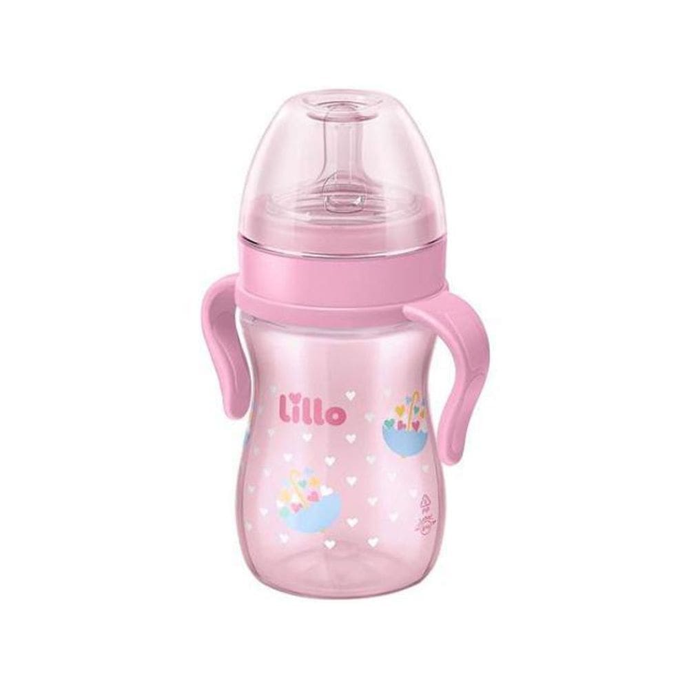Mamadeira evolution com alça 6+ meses rosa 240ml - lillo