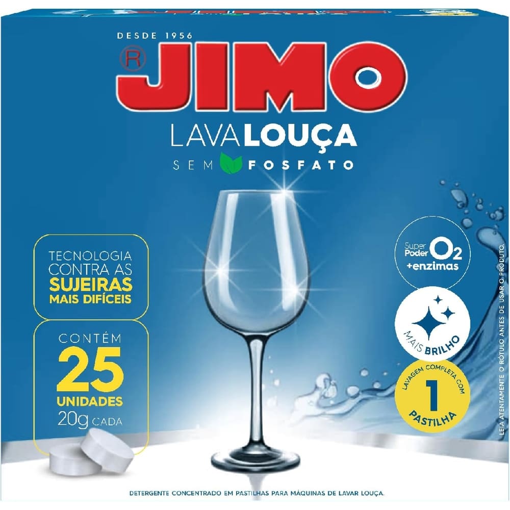 Lava Louça Sem Fosfato Jimo Contra as Sujeiras mais Difíceis Caixa com 25 Pastilhas