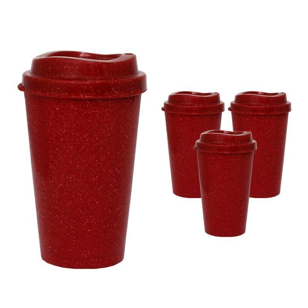 Kit 4 copos mug fibra madeira greencolors vermelho 320ml