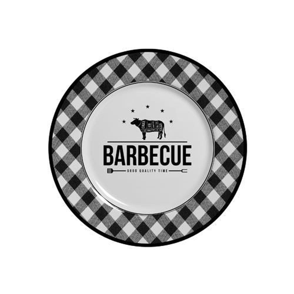 Jogo de prato churrasco barbecue com 6 sobremesa b 1ªlinha