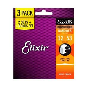 Pack 3 encordoamento elixir 012 violao phosphor bronze nano