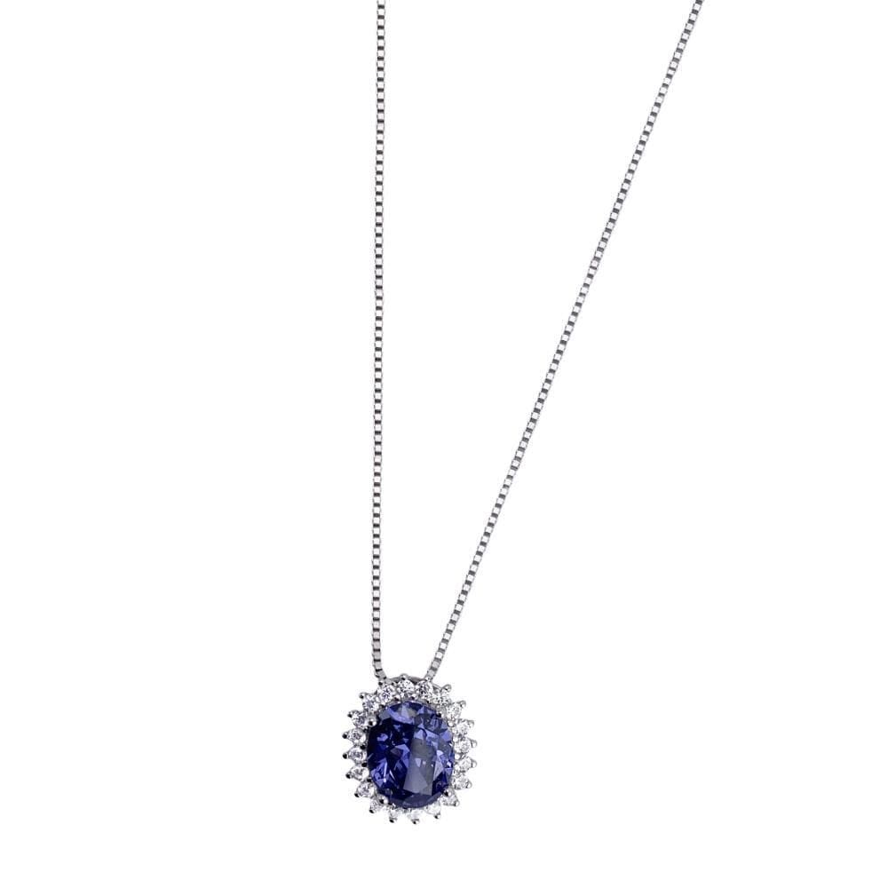 Colar tanzanita oval com zircônia em prata