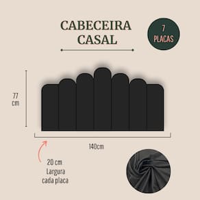 Cabeceira Casal Estofada Kit 7 Placas Concha - Suede Preto