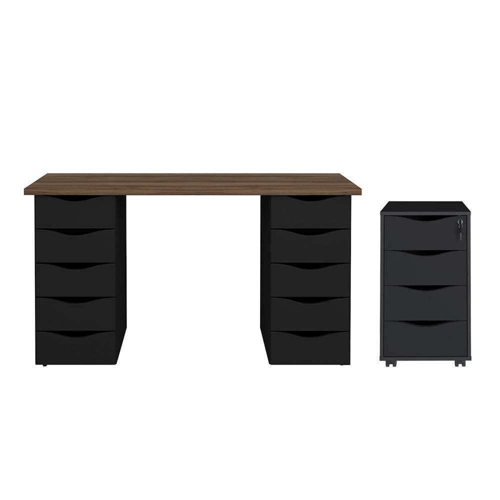 Jogo Gaveteiro E Escrivaninha Oberhausen Nogal Preto