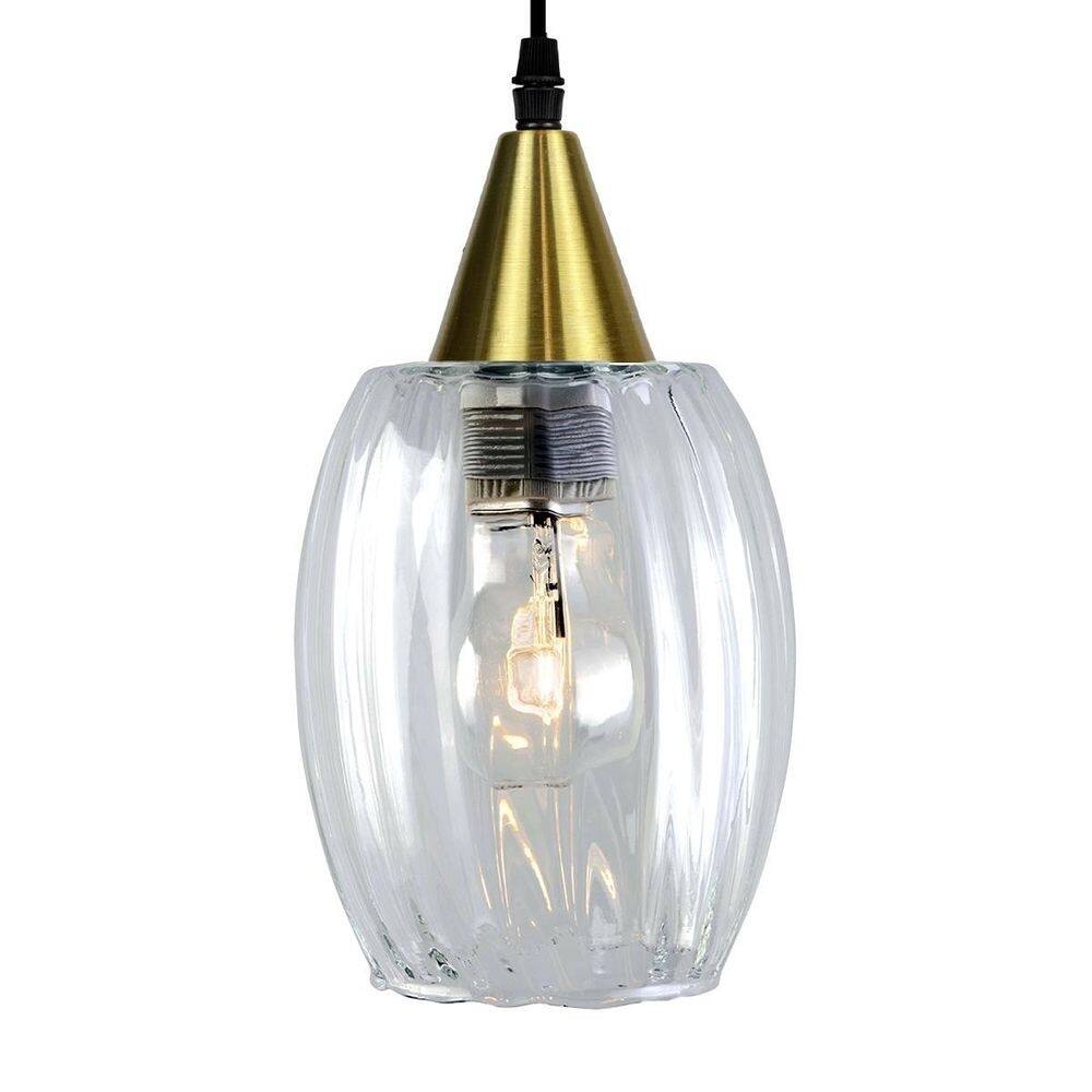 Lustre pendente taschibra badih p canelado transparente ouro