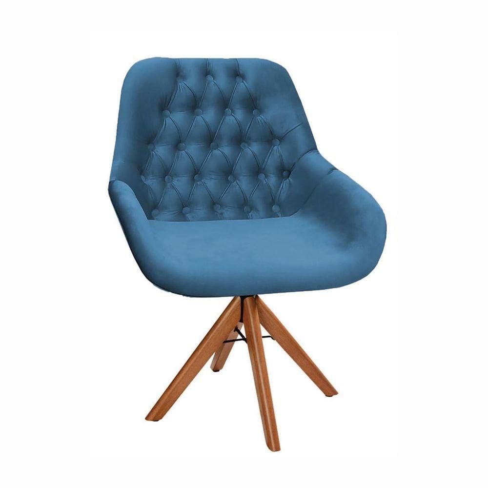 Poltrona Pandora - Base Em Madeira Giratória Cor Suede Azul