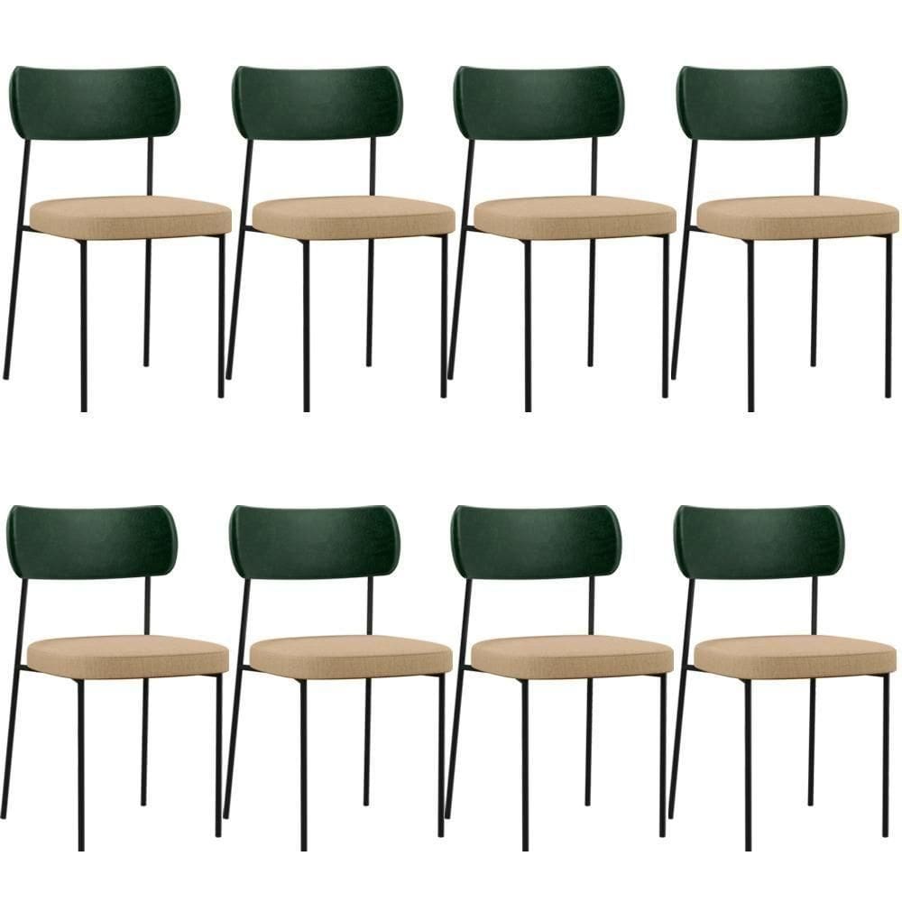 Kit 08 Cadeiras Sala De Jantar L02 Verde Musgo Bege Escuro