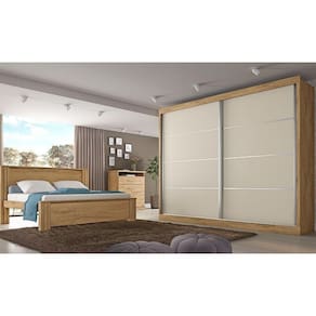 Roupeiro Verona Plus 2 Portas E 4 Gavetas Amendoa/ Off White