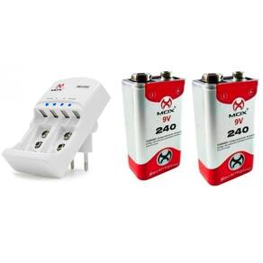 Kit carregador bateria duplo 9v mox cp50 + 2x baterias 9v