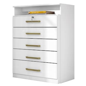 Cômoda Para Quarto 5 Gavetas 1 Nicho Triunfo D02 Branco