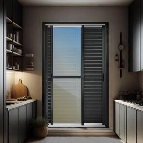 Porta de Correr Venez. 3 Folhas Moveis 210 X 120 Elite com Fechadura Tetra Vidro Reflex Mix Preto