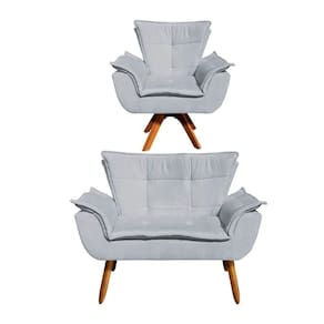 Kit Namoradeira 2 Lugares E 1 Poltrona Decorativa Giratória Madeira Opla Suede Cinza - Ibiza