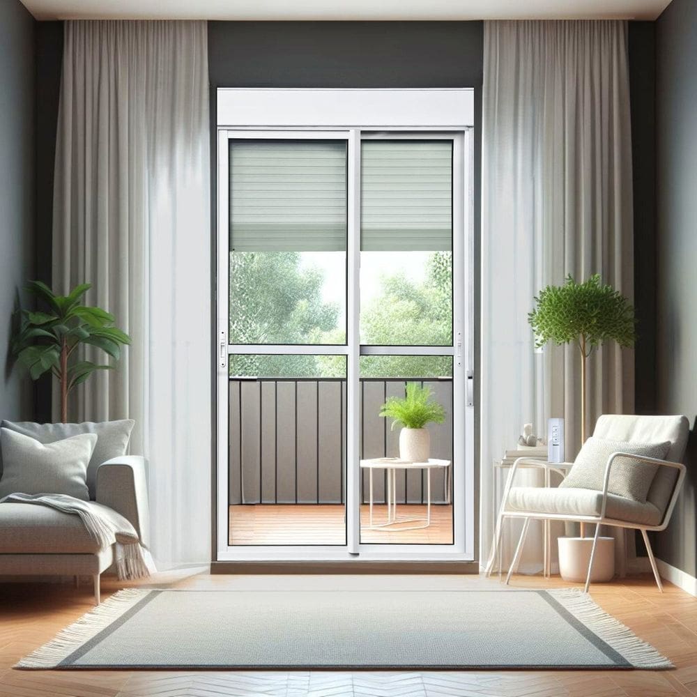 Porta de Correr com Persiana Integrada 2 Folhas Móveis 230 X 200 Elite com Fecho Automático Vidro Li Branco