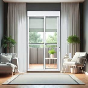 Porta de Correr com Persiana Integrada 2 Folhas Móveis 230 X 200 Elite com Fecho Automático Vidro Li Branco