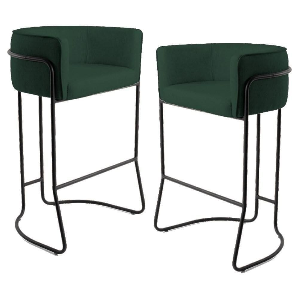 Kit 2 Banquetas Base Aço Preto Betina B-303 Veludo Verde - Domi