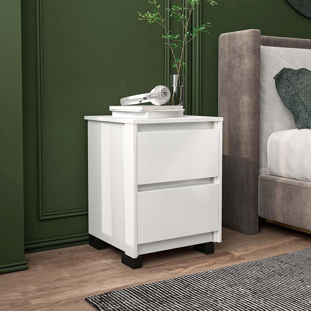 Mesa de Cabeceira  2 Gavetas Coimbra Branco