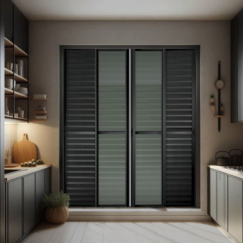 Porta de Correr Venez. 6 Folhas Moveis 210 X 200 Elite com Fecho Automático Vidro Liso Preto
