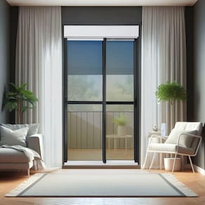 Porta de Correr com Persiana Integrada 2 Folhas Móveis 230 X 120 Elite com Fecho Automático Vidro Re Mix Preto