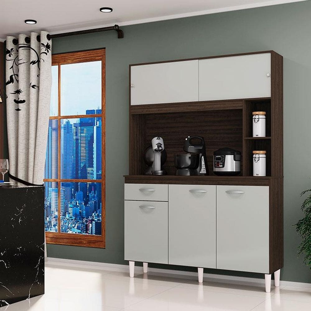 Cozinha Ambiente Kit Duda 120 cm Chocolate Off White – Poquema