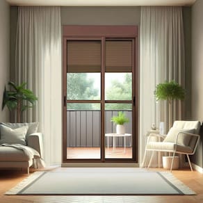 Porta de Correr com Persiana Integrada 2 Folhas Móveis 230 X 200 Elite com Fecho Automático Vidro Li Corten