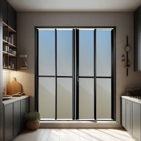 Porta de Correr 4 Folhas Moveis 210 X 240 Elite com Fechadura Tetra Vidro Reflex Mix Preto