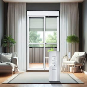 Porta de Correr com Persiana integrada Correr com Motor e Controle Remoto 2 Folhas Móveis 230 X 200 Branco
