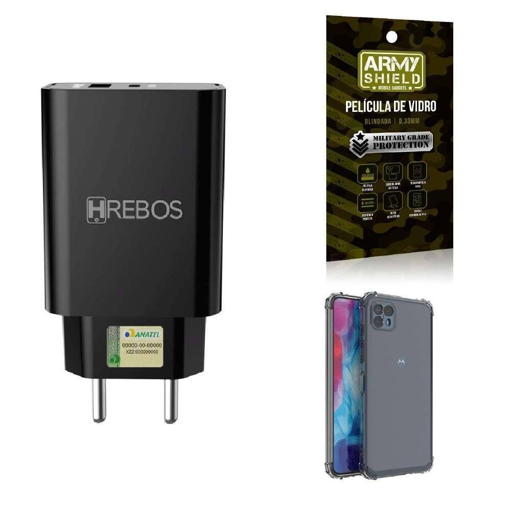 Capinha moto g50 5g + fonte carregador turbo + película 3d