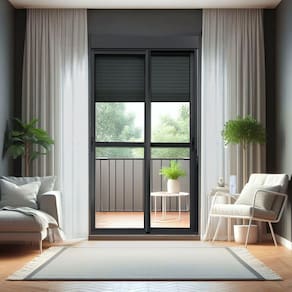 Porta de Correr com Persiana Integrada 2 Folhas Móveis 230 X 120 Elite com Fecho Automático Vidro Li Preto