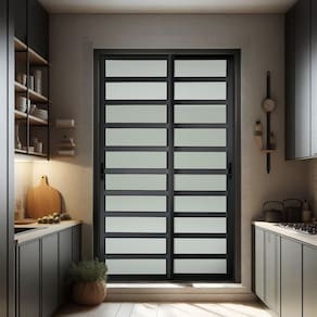 Porta de Correr com Travessas 2 Folhas Moveis 210 X 120 Elite com Fecho Automático Vidro Liso Preto