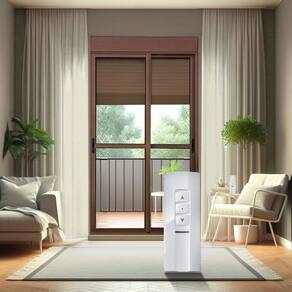 Porta de Correr com Persiana integrada Correr com Motor e Controle Remoto 2 Folhas Móveis 230 X 150 Corten