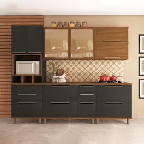 Cozinha Modulada Completa 6 Peças 10 Portas 6 Gavetas Madri freijo/cinza