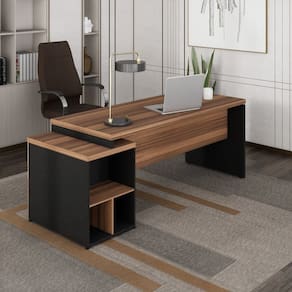 Mesa Diretor com Gaveteiro 2 Gavetas 1 Pasta Pé Quadro Marrom/Preto