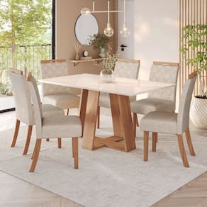 Sala de Jantar Hebe Mesa 160 Cm Canto Reto 6 Cadeiras Espresso Móveis Marrom/Off White/Linho