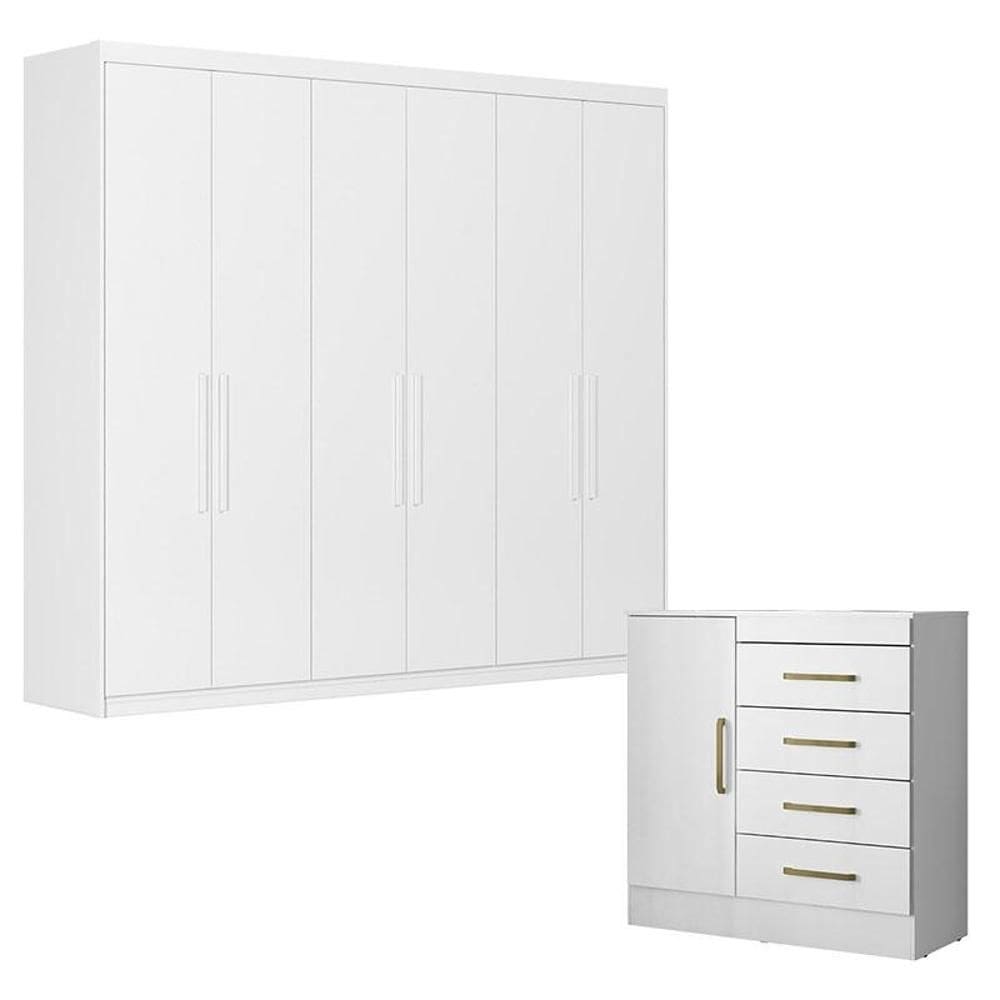 Cômoda Montevideu e Guarda Roupa Casal Venice 62580 Branco Brilho - Demóbile