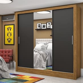 Guarda-roupa Casal 3 Portas com Espelho Santiago Plus Espresso Móveis Cinamomo Preto
