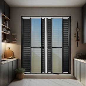 Porta de Correr Venez. 6 Folhas Moveis 210 X 240 Elite com Fechadura Tetra Vidro Reflex Mix Preto