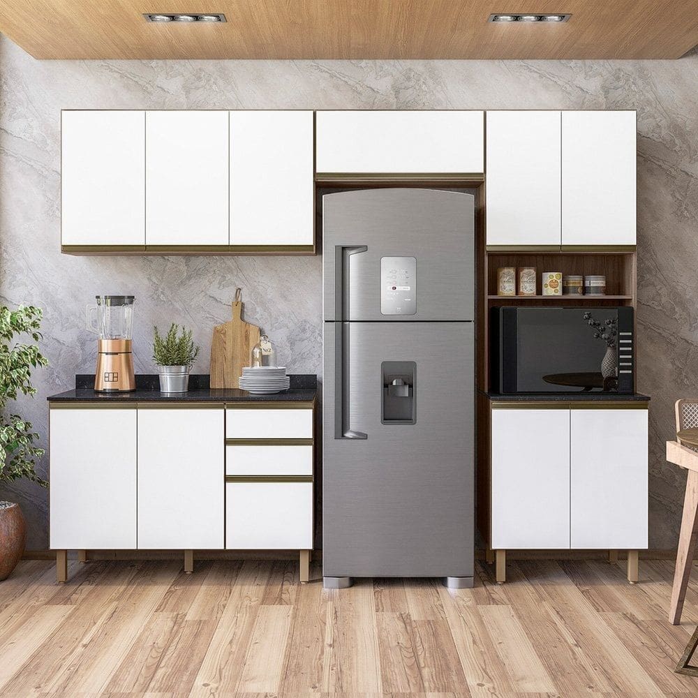 Cozinha Completa 11 Portas 4 Gavetas 100% Mdf Angelita Carvalho Tok / Branco UV