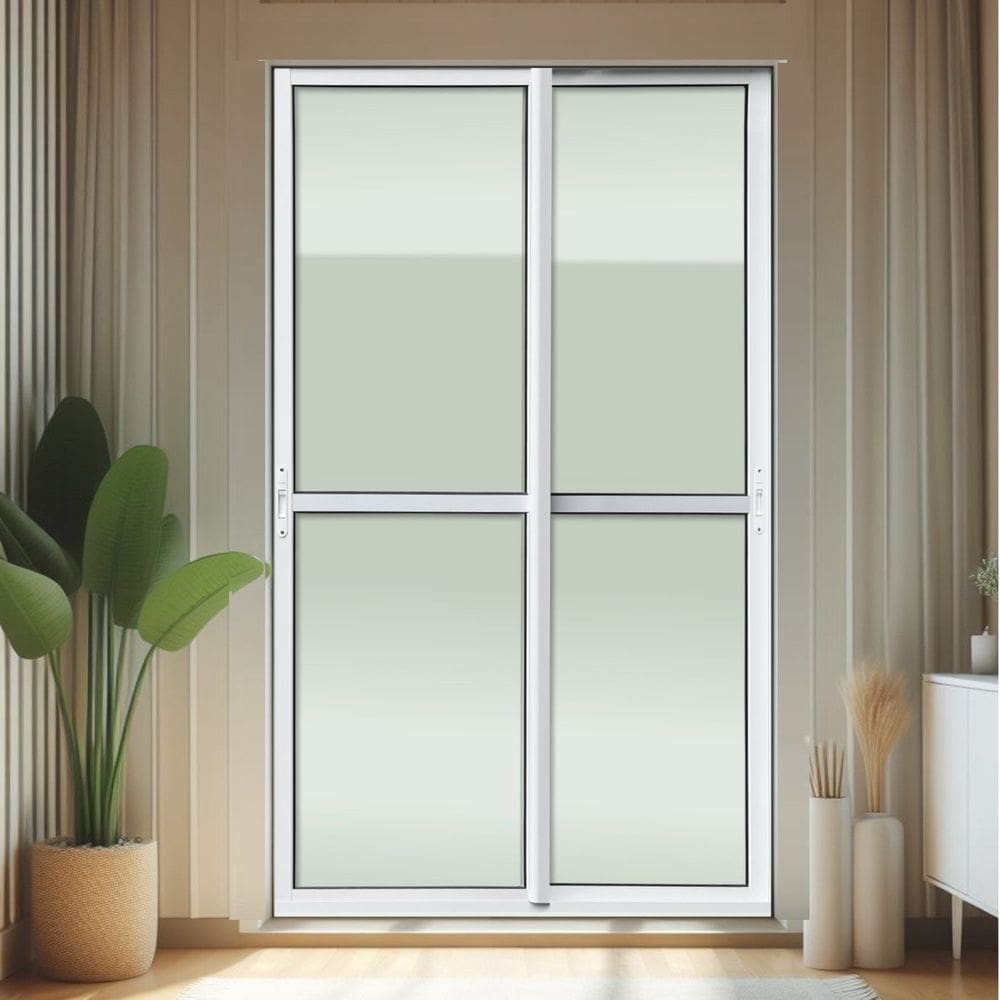 Porta de Correr 2 Folhas Moveis 210 X 120 Elite com Fecho Automático Vidro Liso Branco